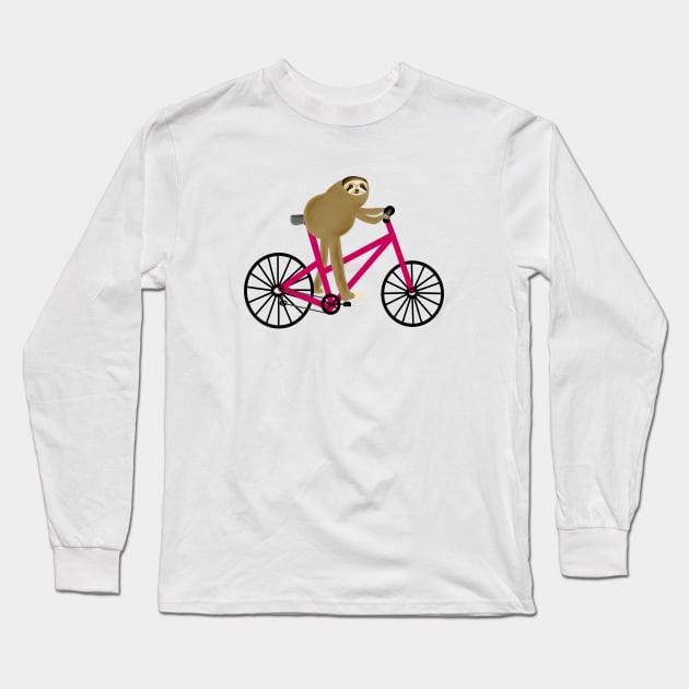 Sloth Riding A Hot Pink Bicycle Long Sleeve T-Shirt by CatGirl101